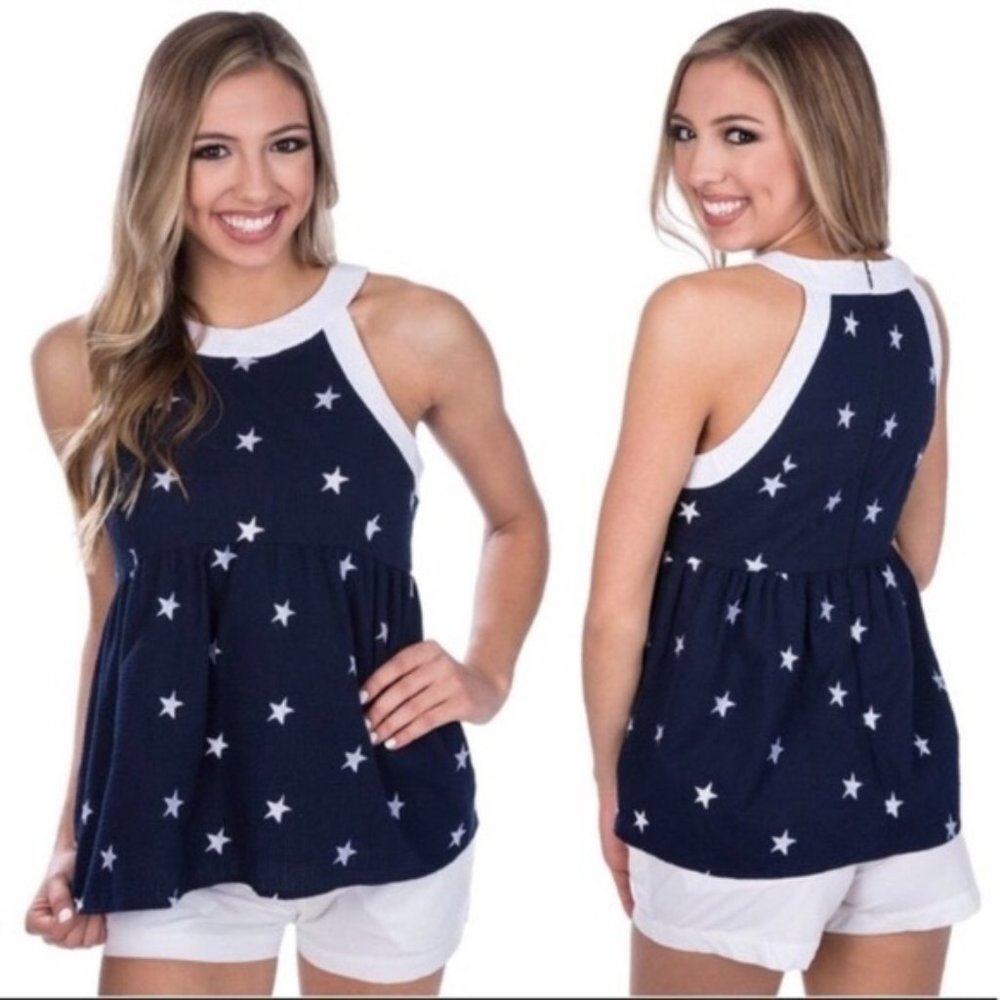NWT Lauren James Babydoll Navy/White Star Top (XL)